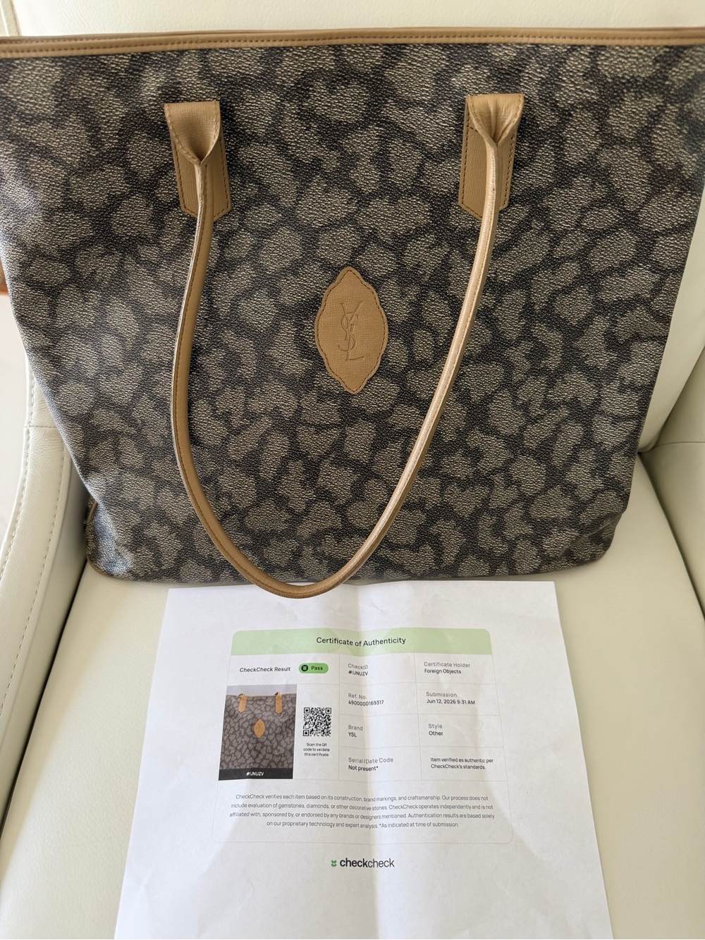 Yves Saint Laurent Beige and Brown Patterned Tote
